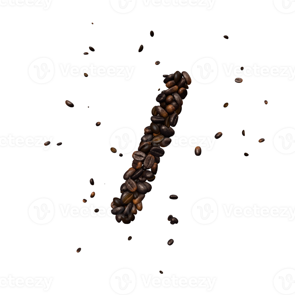 Coffee text typeface out of coffee beans isolated the character slash png