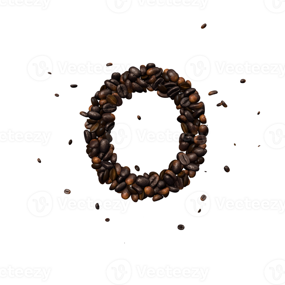 Coffee text typeface out of coffee beans isolated the character o png