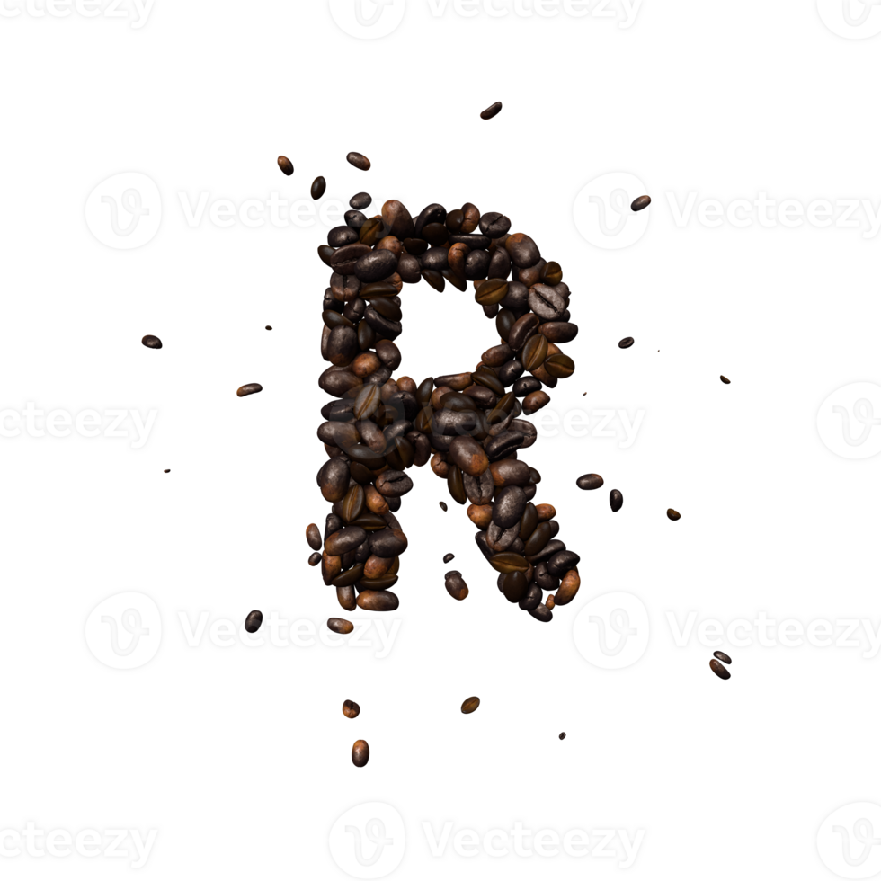 Coffee text typeface out of coffee beans isolated the character r png