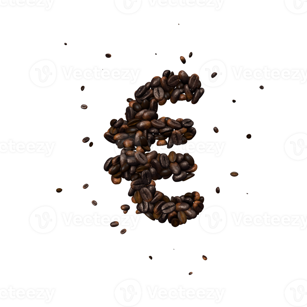 Coffee text typeface out of coffee beans isolated the character euro png