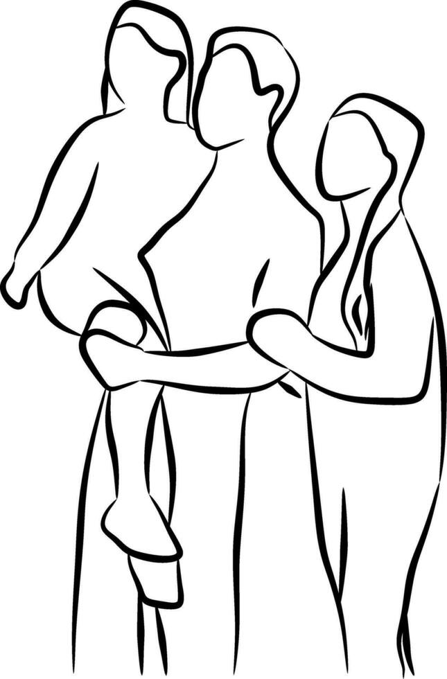 line drawing of happy family vector