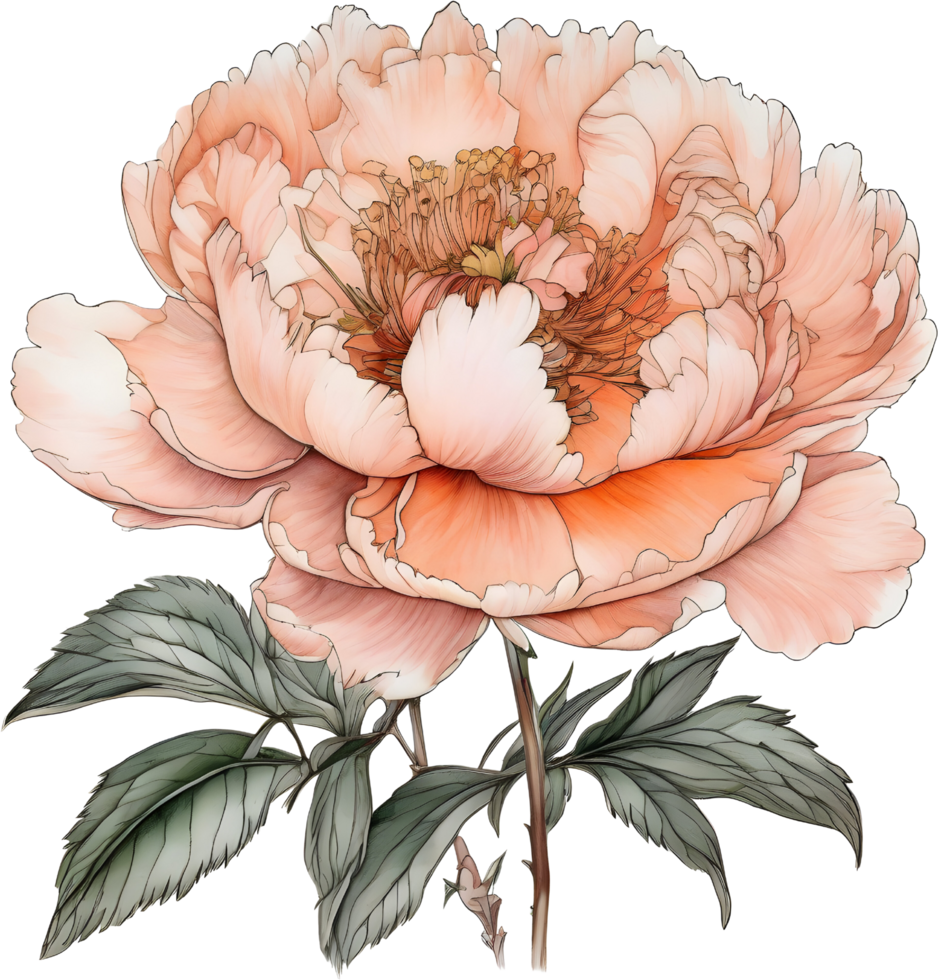 Picture of many peonies Chinese watercolor style. AI-generated. png