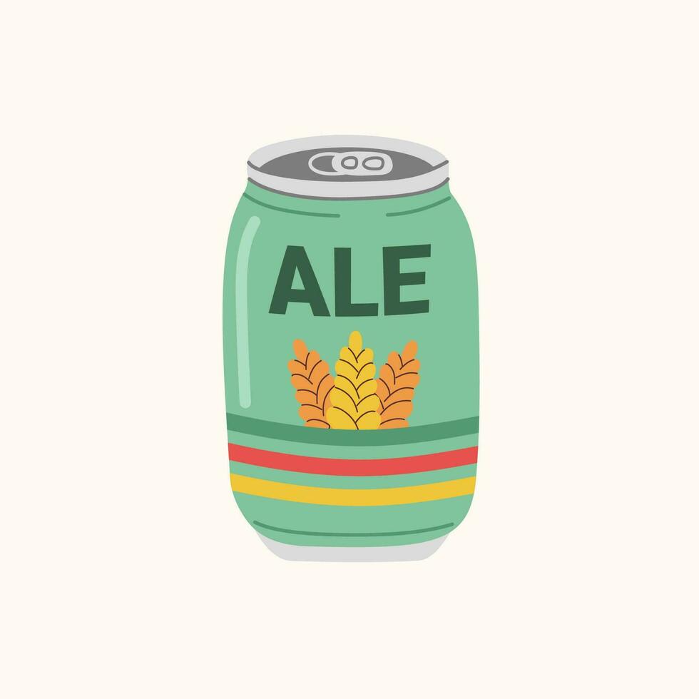 Ale, beer in green aluminum can. Low-alcohol cold drink. Design elements for menu restaurant, bar, pub. vector