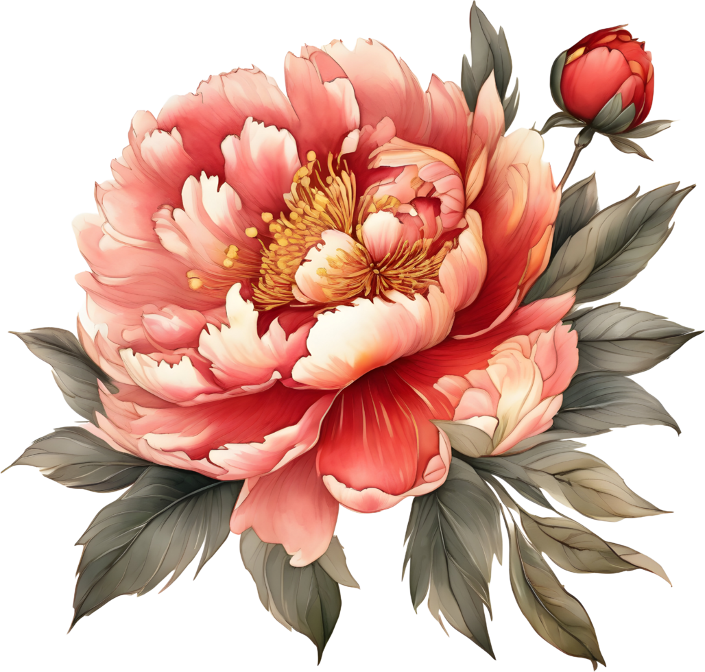 Picture of many peonies Chinese watercolor style. AI-generated. png