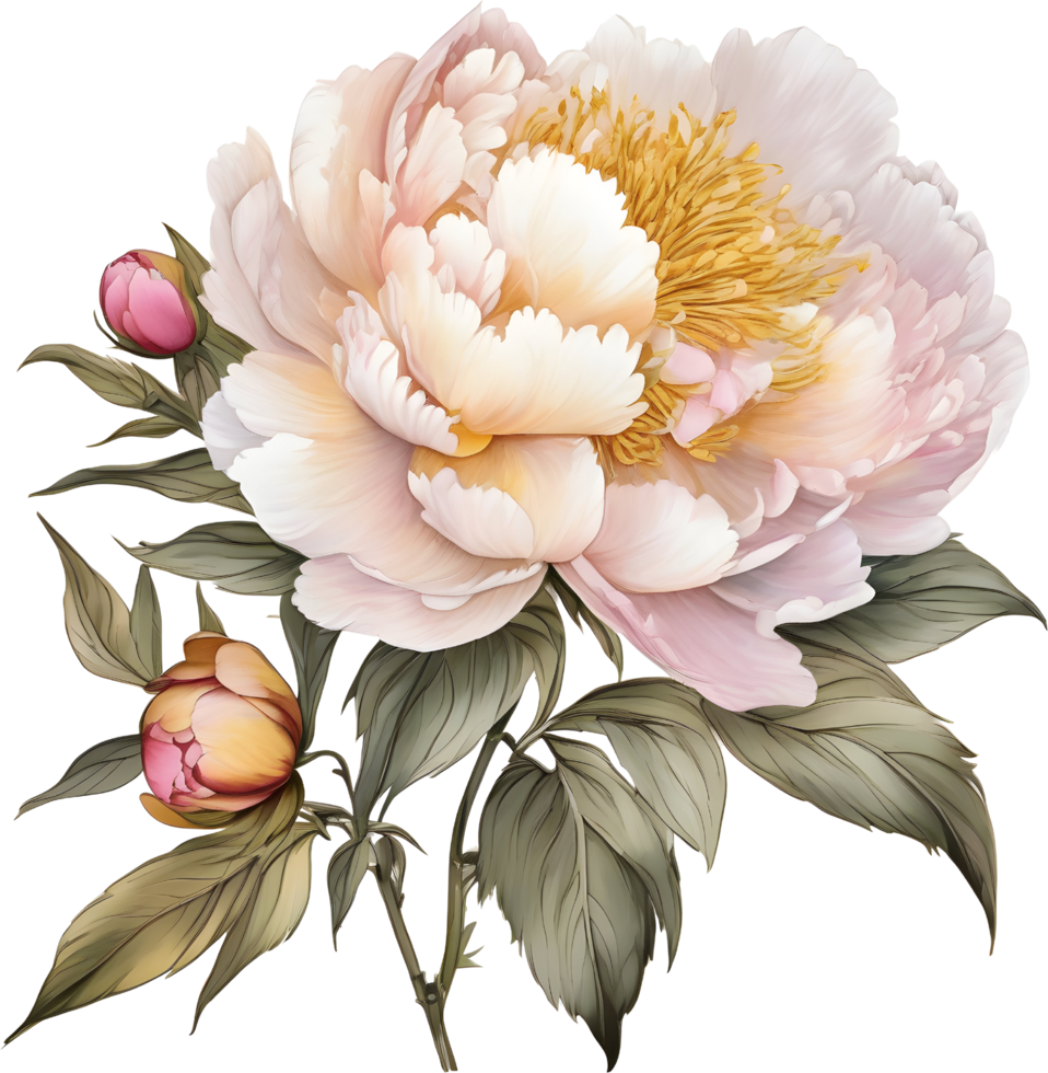 Picture of many peonies Chinese watercolor style. AI-generated. png