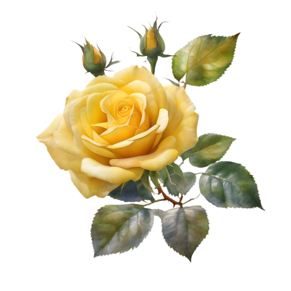 watercolor roses and leaves in a fantasy style. AI-Generated. png