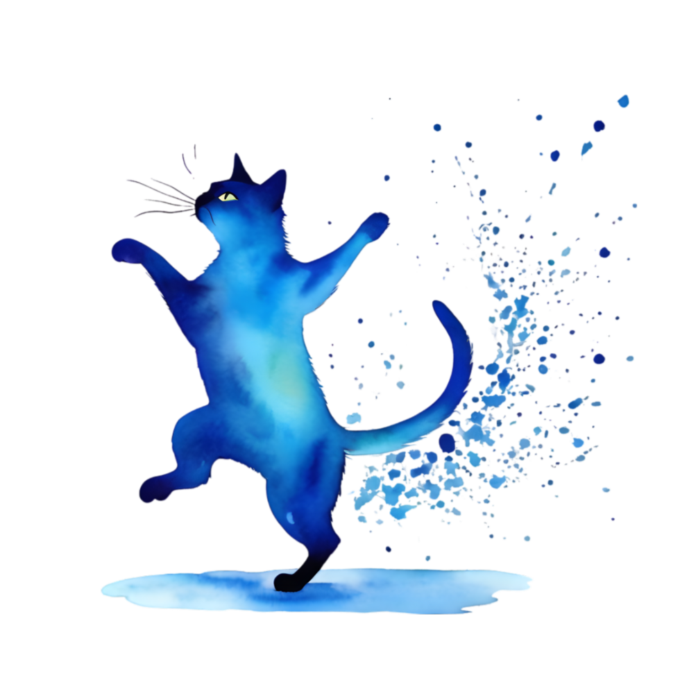 Splash effect of the watercolor of a dancing cat. AI-Generated. png