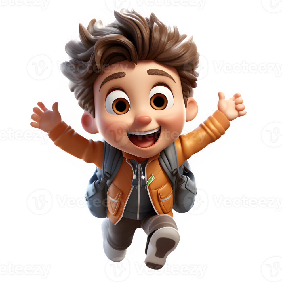 little boy jumping with a happy expression,3d cartoon of a little boy running happily ,generative ai png