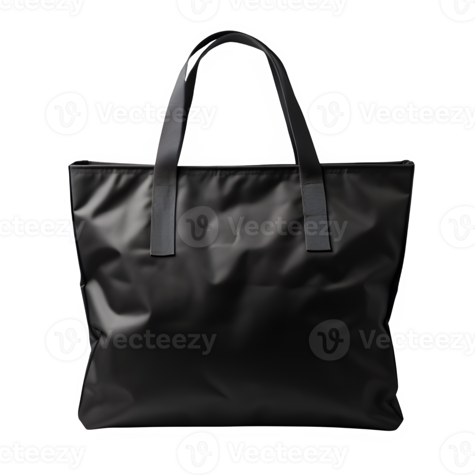 Plain black tote bag isolated on transparent background ,tote bag mock up cut out png ,generative ai