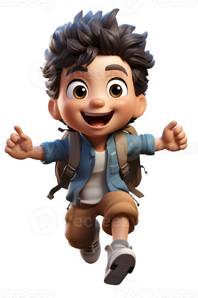 3d cartoon of a little boy running happily little boy jumping with a happy expression,generative ai png