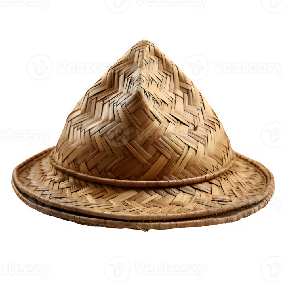 triangular woven bamboo hat png ,traditional asian farmer hat isolated