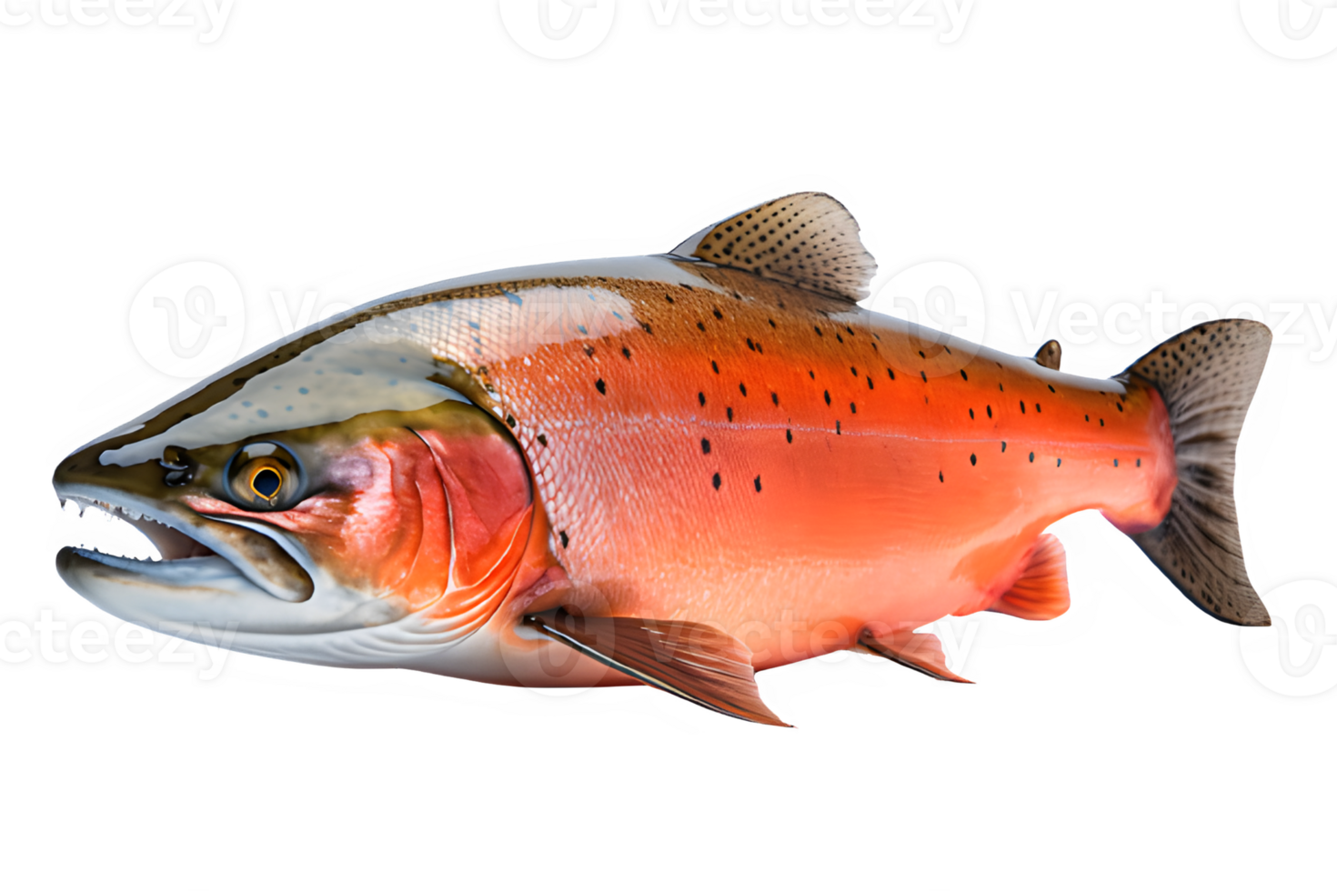 salmon fish side view isolated on transparent background ,sea fish png ,generative ai