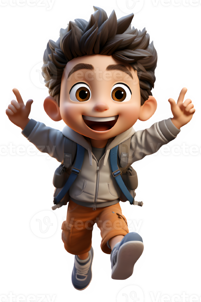 3d cartoon of a little boy running happily little boy jumping with a happy expression,generative ai png