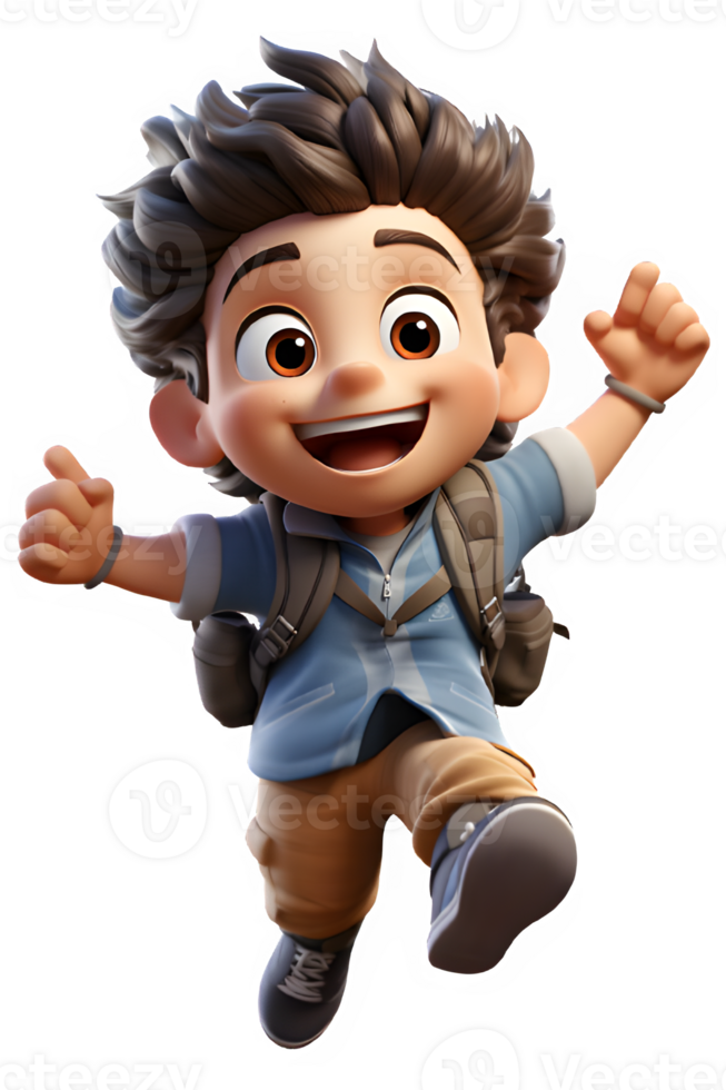 3d cartoon of a little boy running happily little boy jumping with a happy expression,generative ai png