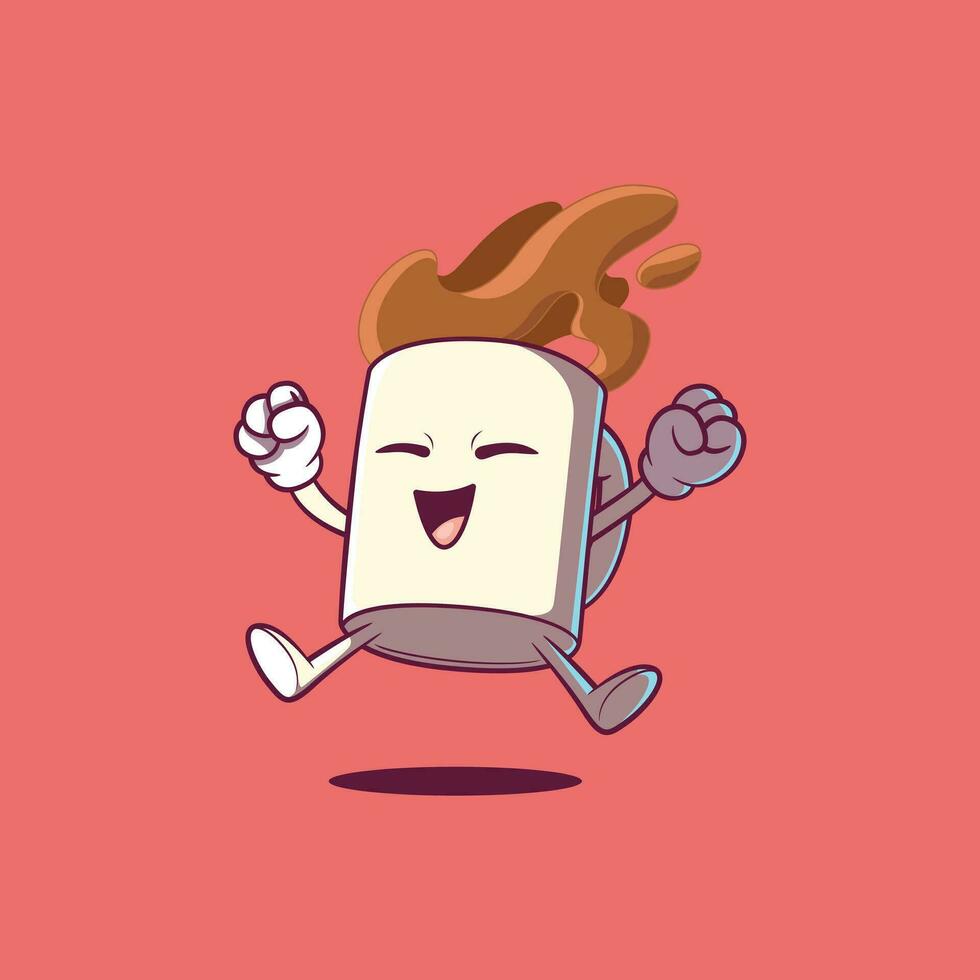 Happy Coffee Cup character jumping vector illustration. Motivation, drink, energy design concept.