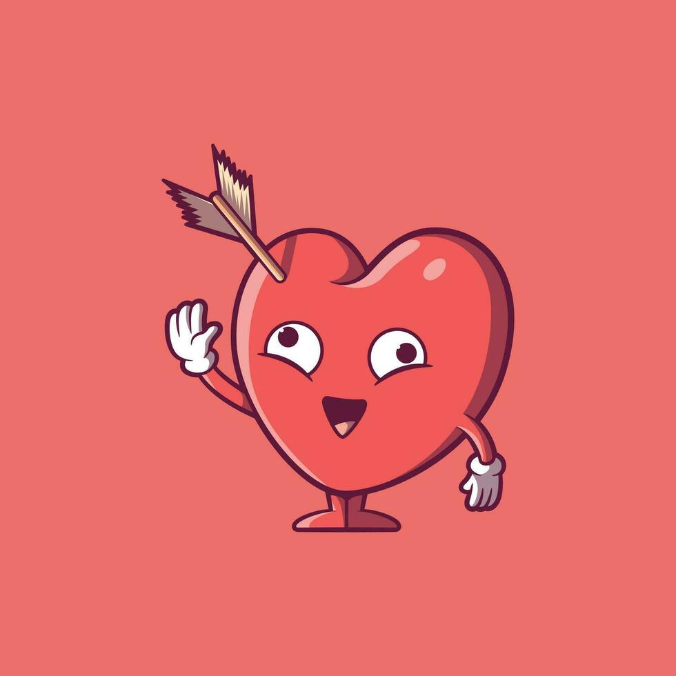 loco corazón personaje con un flecha en su cabeza vector ilustración. amar, relación, conexión diseño concepto.