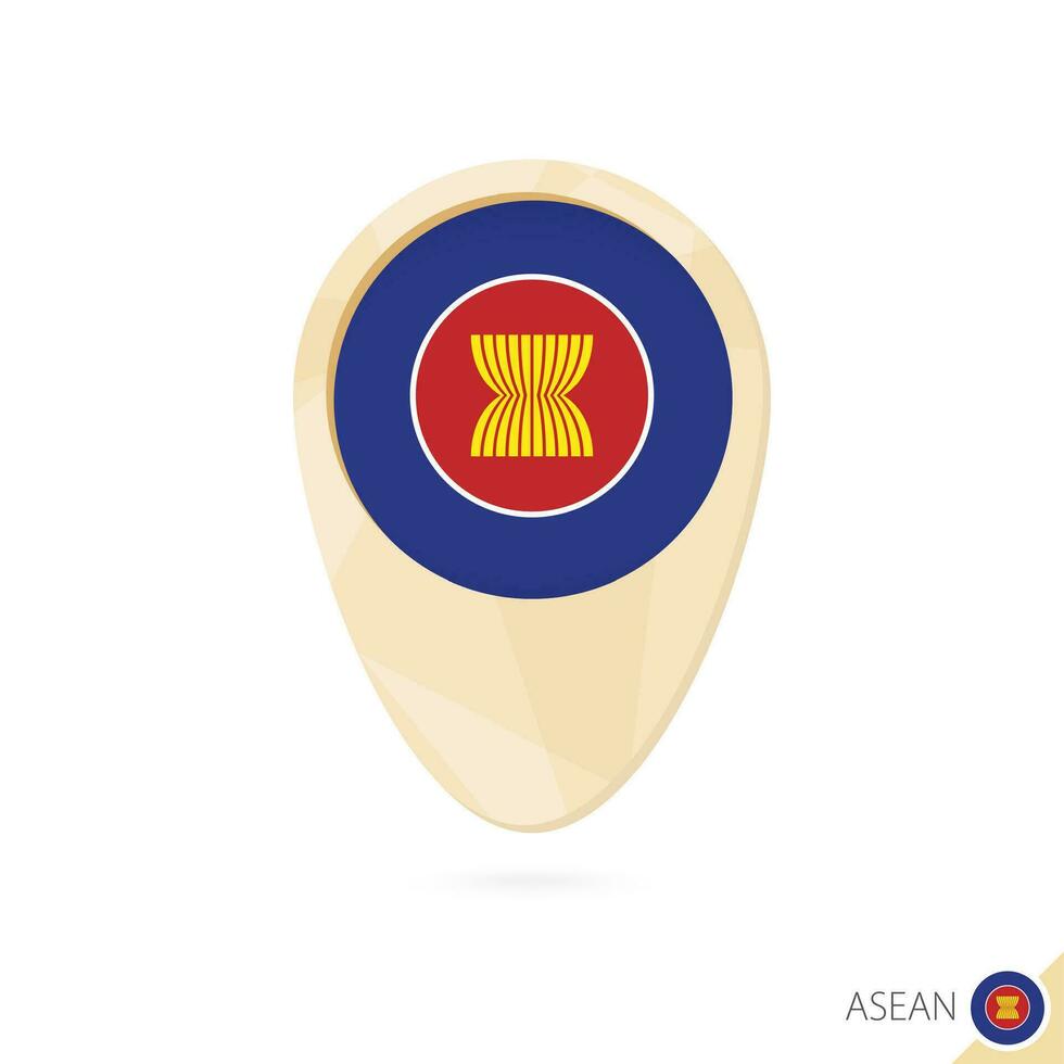 Map pointer with flag of ASEAN. Orange abstract map icon. vector