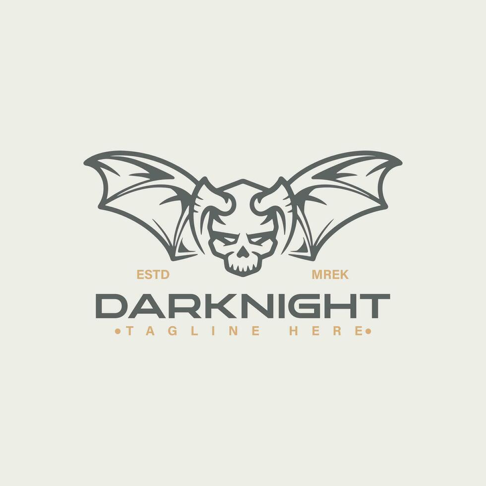 dark night skull logo character, horned skull wings logo template. vector