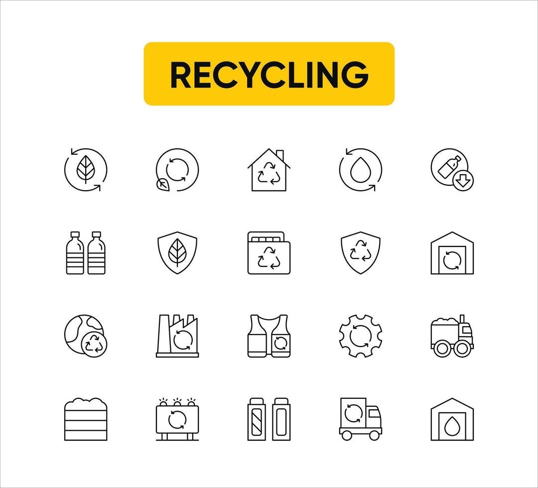 Recycling, ecology, environment and sustainability concepts. Outline symbol collection. Pixel Perfect. vector