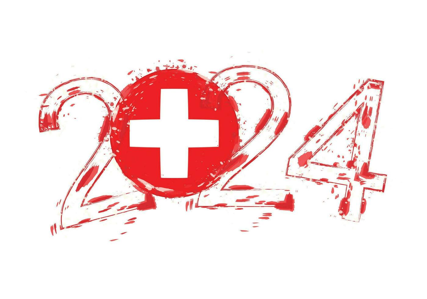 2024 Year in grunge style with flag of Switzerland. vector