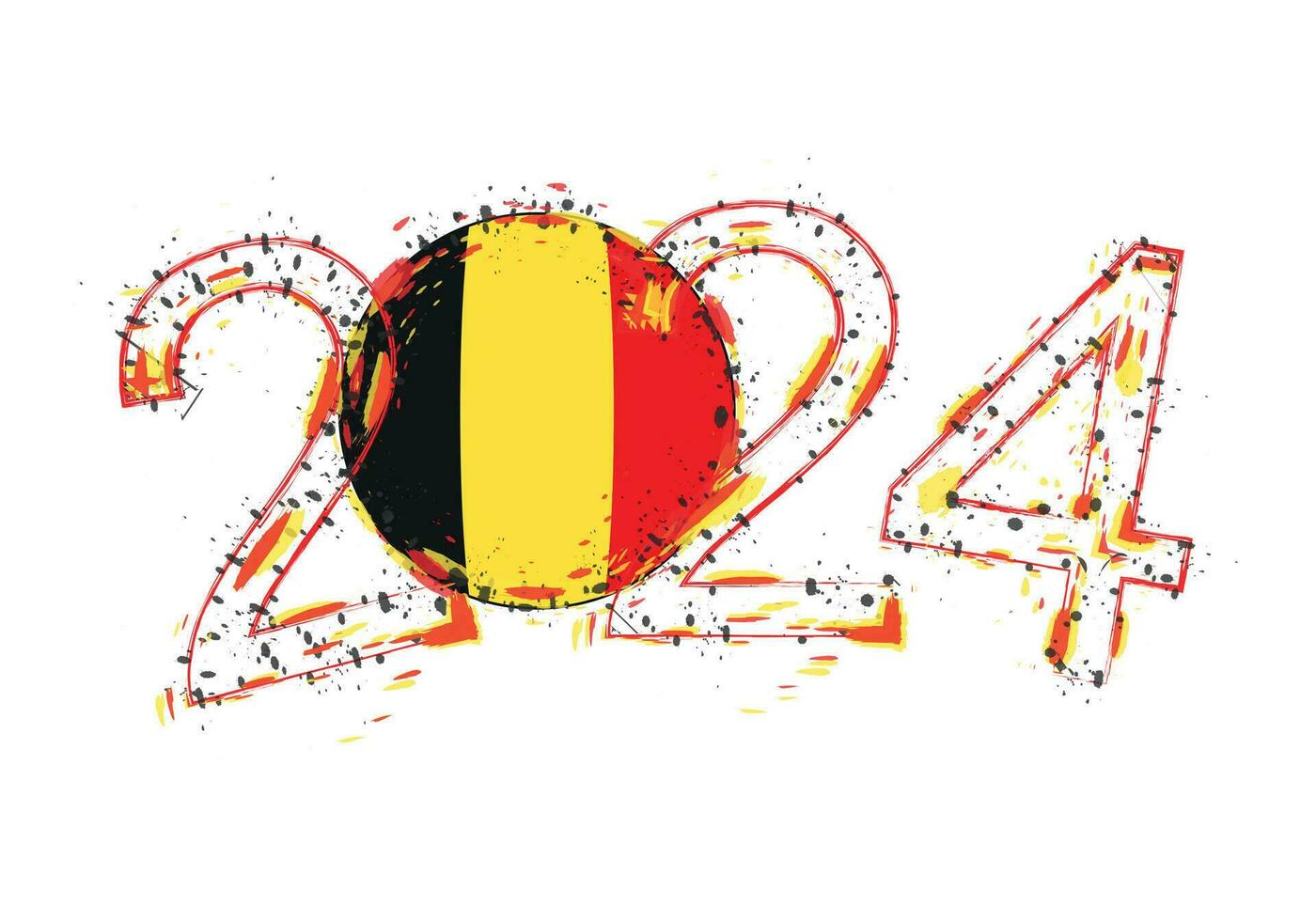 2024 Year in grunge style with flag of Belgium. vector