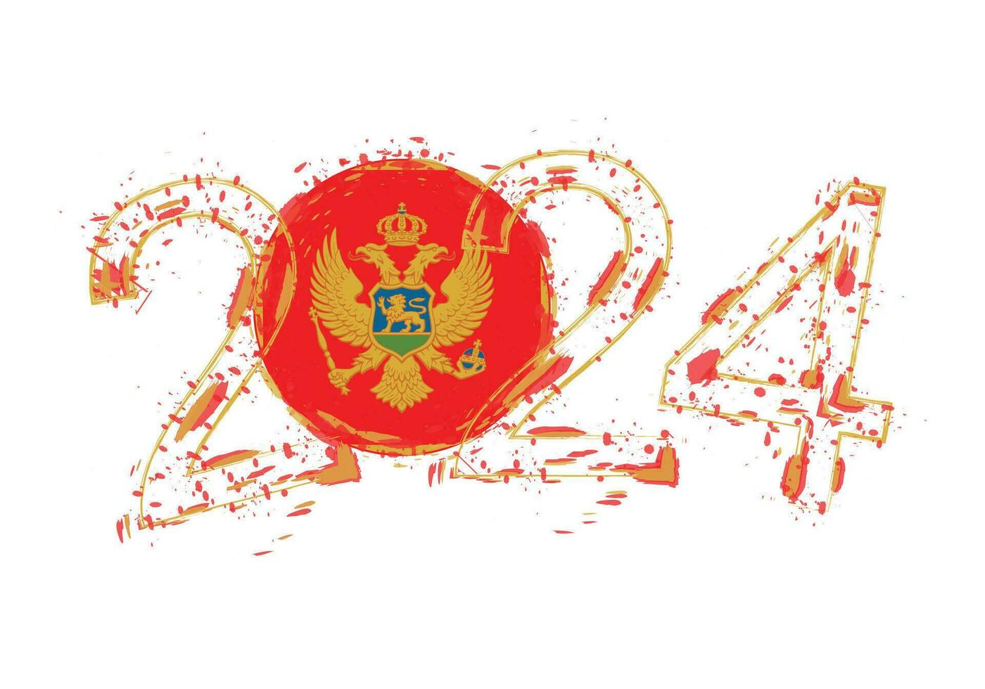 2024 Year in grunge style with flag of Montenegro. vector