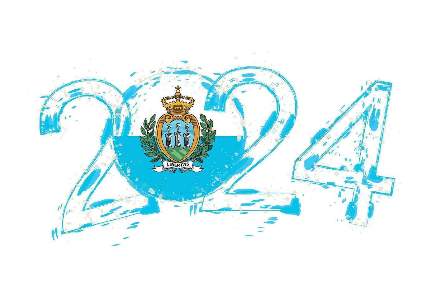 2024 Year in grunge style with flag of San Marino. vector