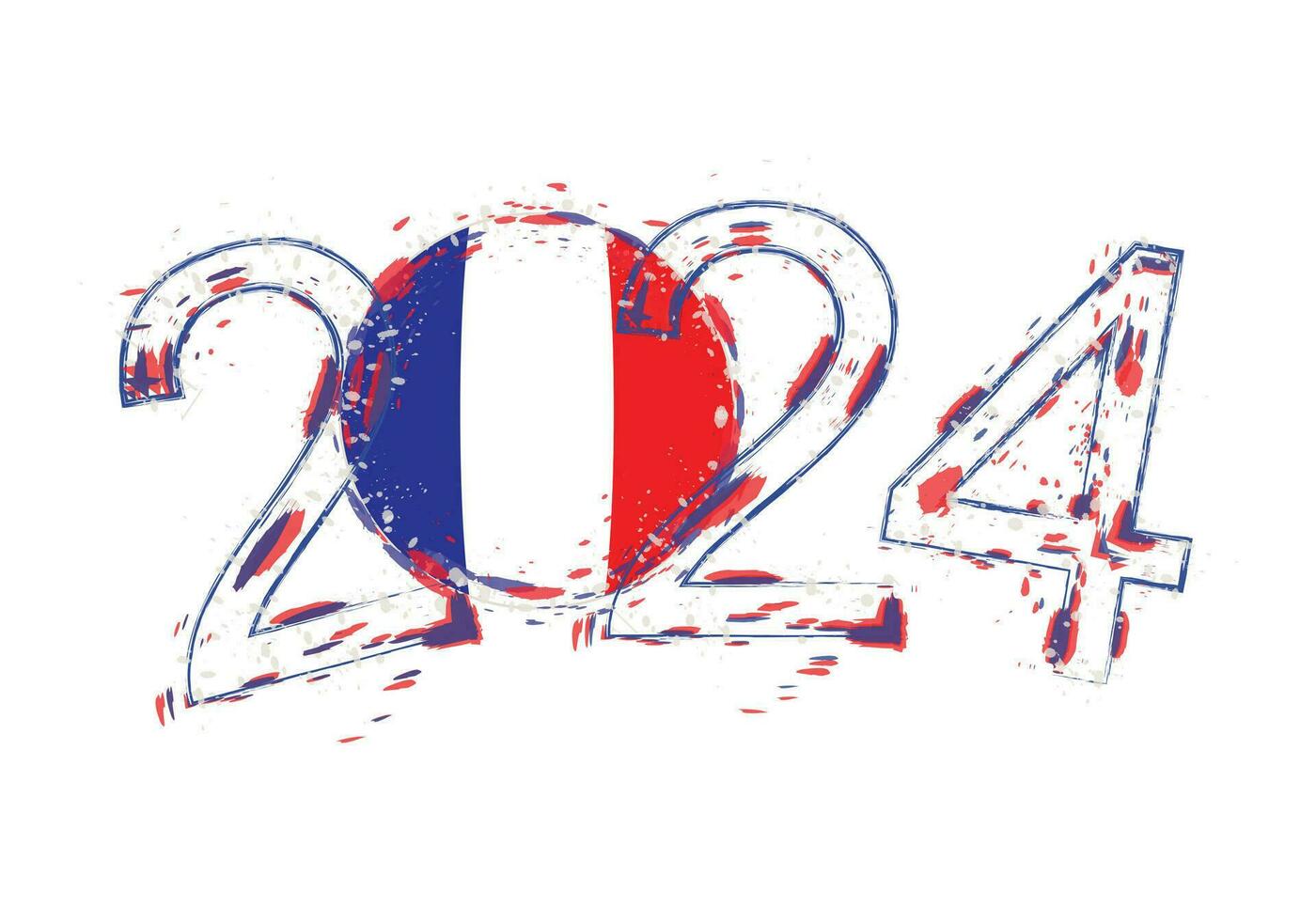 2024 año en grunge estilo con bandera de Francia. vector