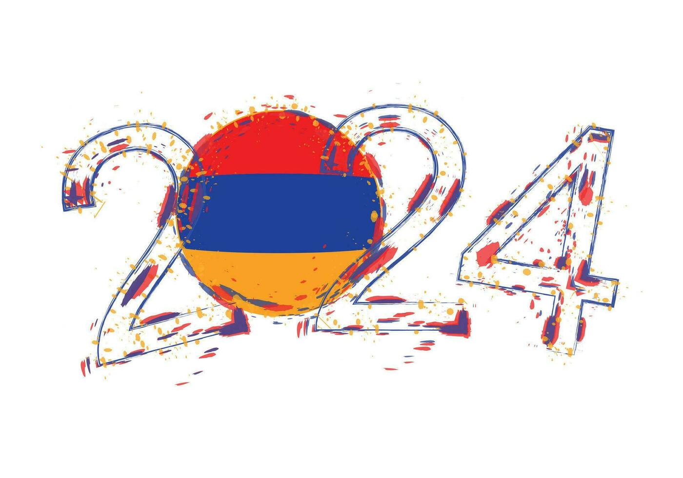 2024 Year in grunge style with flag of Armenia. vector