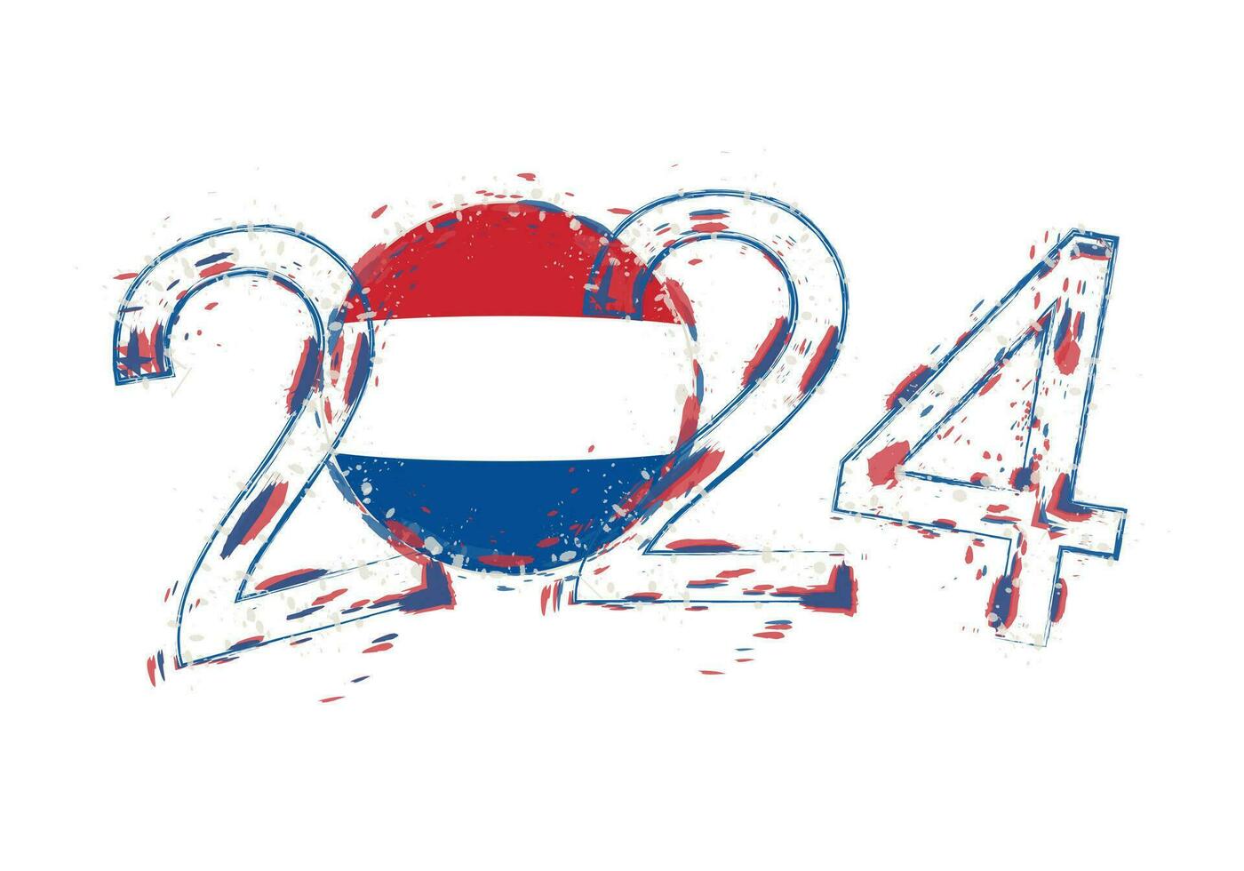 2024 año en grunge estilo con bandera de Países Bajos. vector