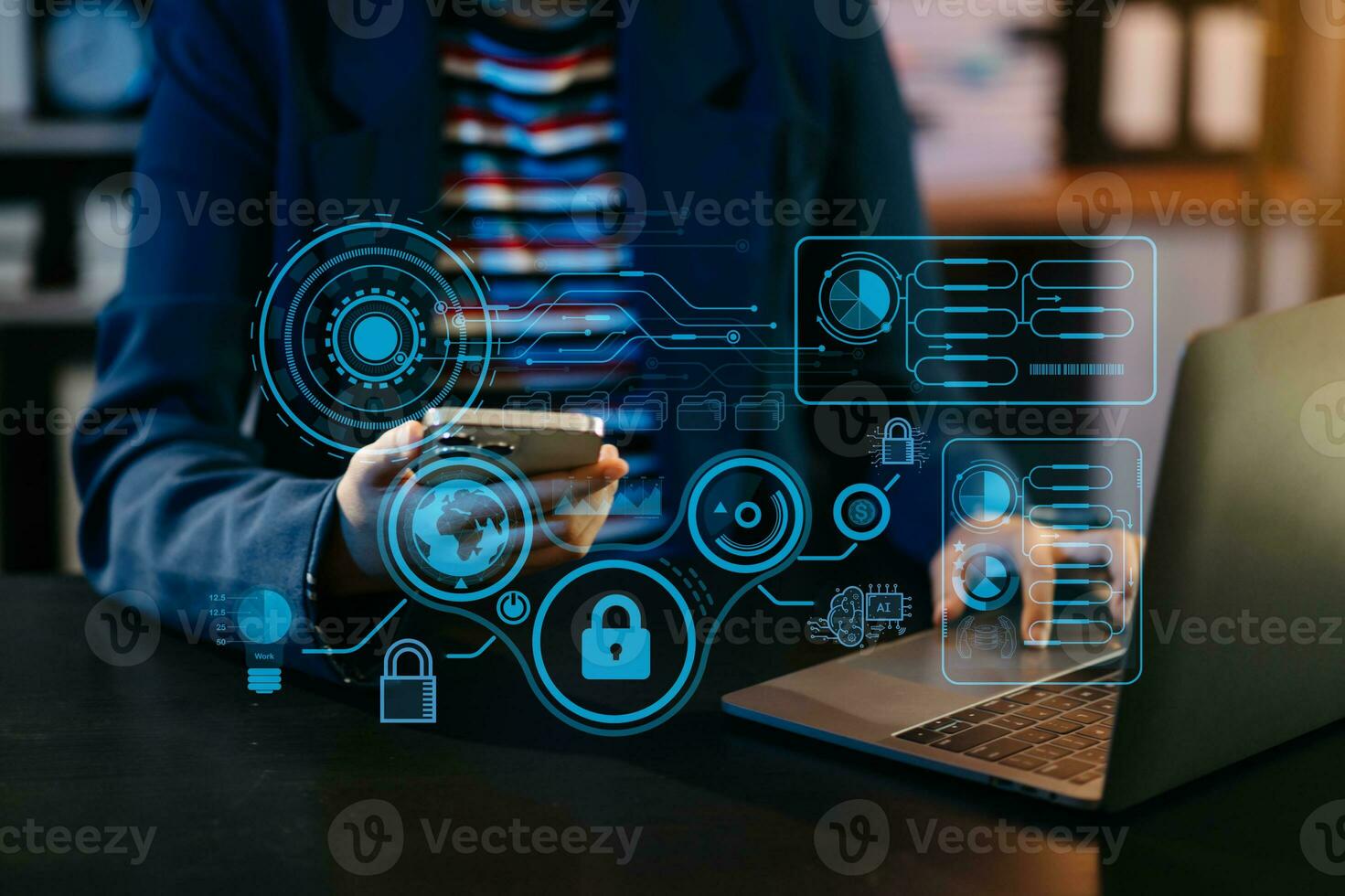 Cyber security data protection Business working on compute Intelligenc digital tablet global network connection data science digital marketing, Investment global in office photo
