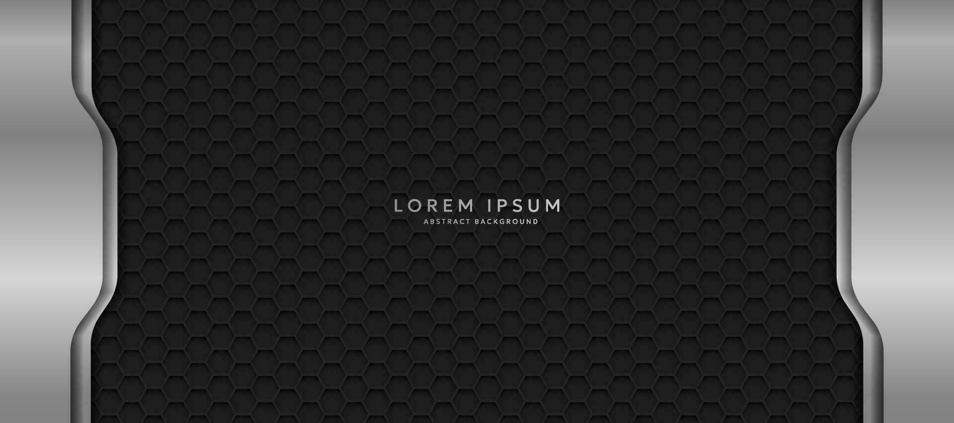 The dark background consists of reflective metallic lines. hexagonal metal texture background vector