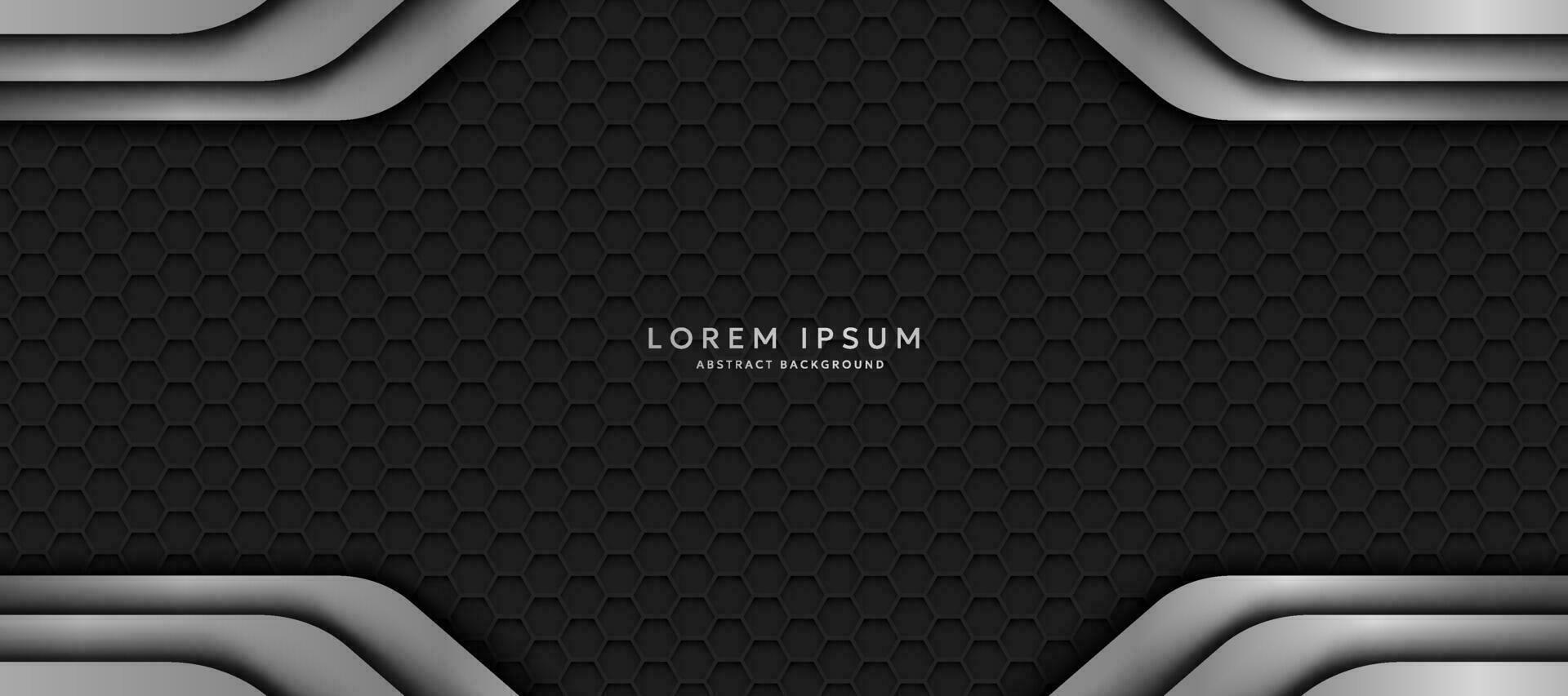 The dark background consists of reflective metallic lines. hexagonal metal texture background vector