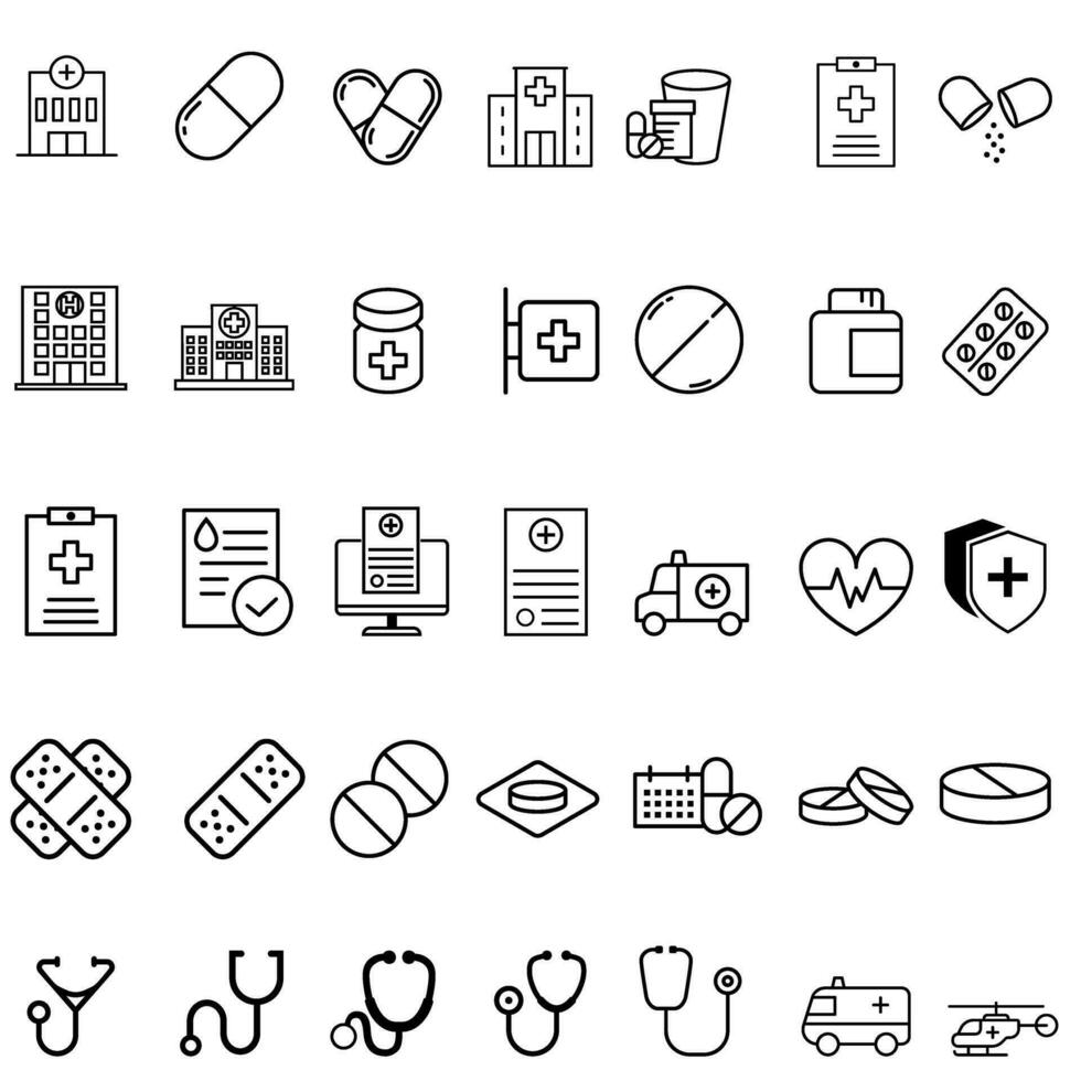 Medical icon vector set. Health illustration symbol collection. medicine sign. Pils logo.