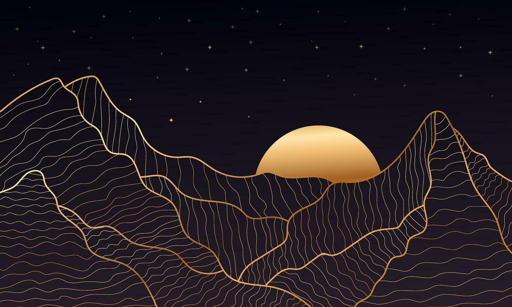 Gold abstract line art of mountain scenery vector