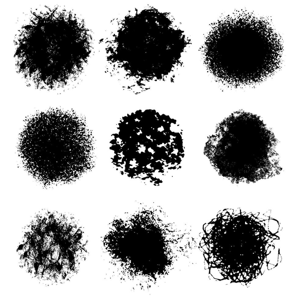 Collection of round shape black ink brush strokes vector