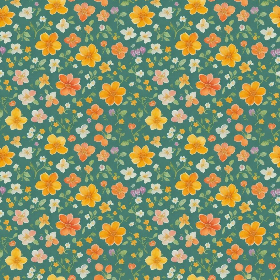 Seamless pattern of various flowers. Suitable for design to create an atmosphere of romance, natural beauty. Stylized simple style. Floral wallpaper, texture.AI Generative. photo