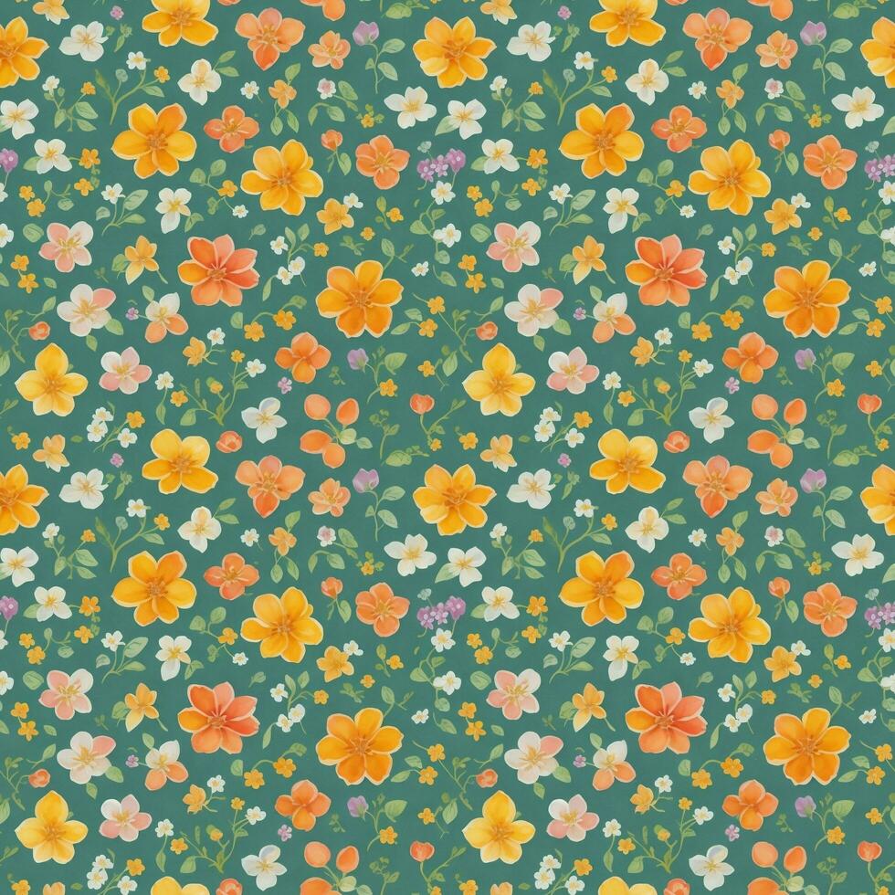 Seamless pattern of various flowers. Suitable for design to create an atmosphere of romance, natural beauty. Stylized simple style. Floral wallpaper, texture.AI Generative. photo