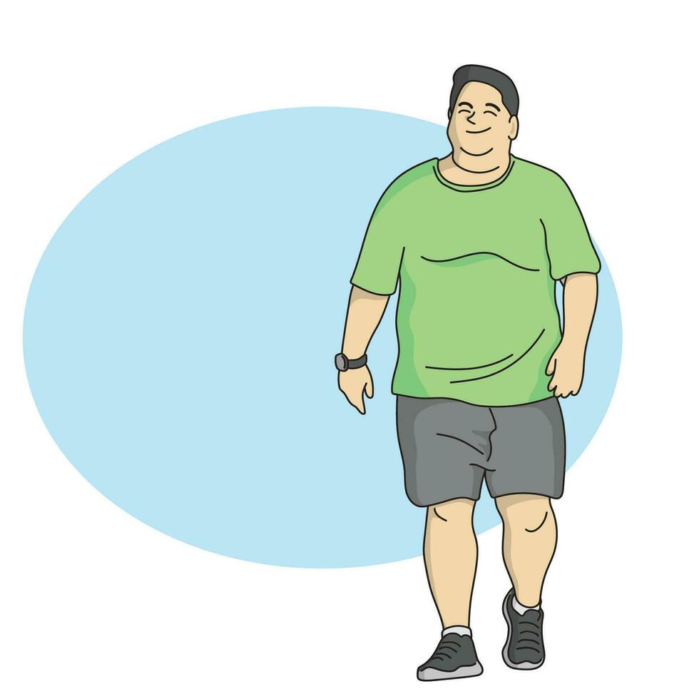 full length of fat man standing illustration vector hand drawn isolated on blue background