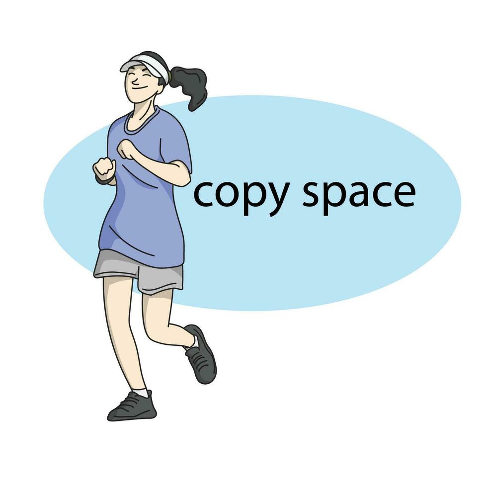 female runner with smile on blue copy space illustration vector hand drawn isolated on white background