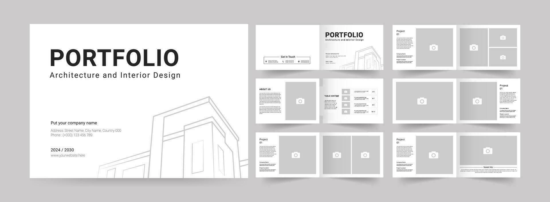 Landscape portfolio layout design. Use for architecture portfolio, interior portfolio template vector