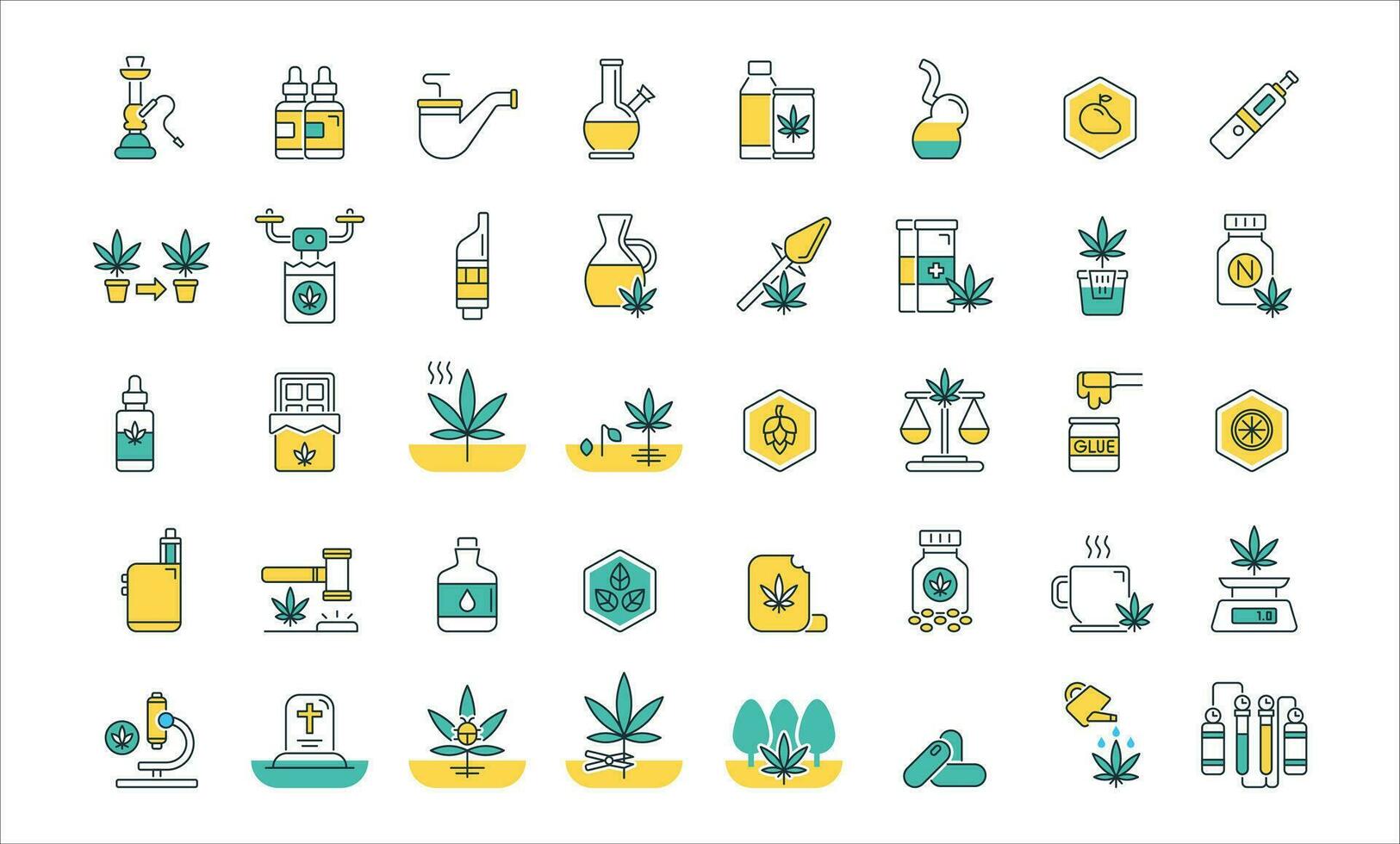cannabidiol. marijuana. de fumar canabis, relacionado línea icono colocar, vector señales y símbolos recopilación.