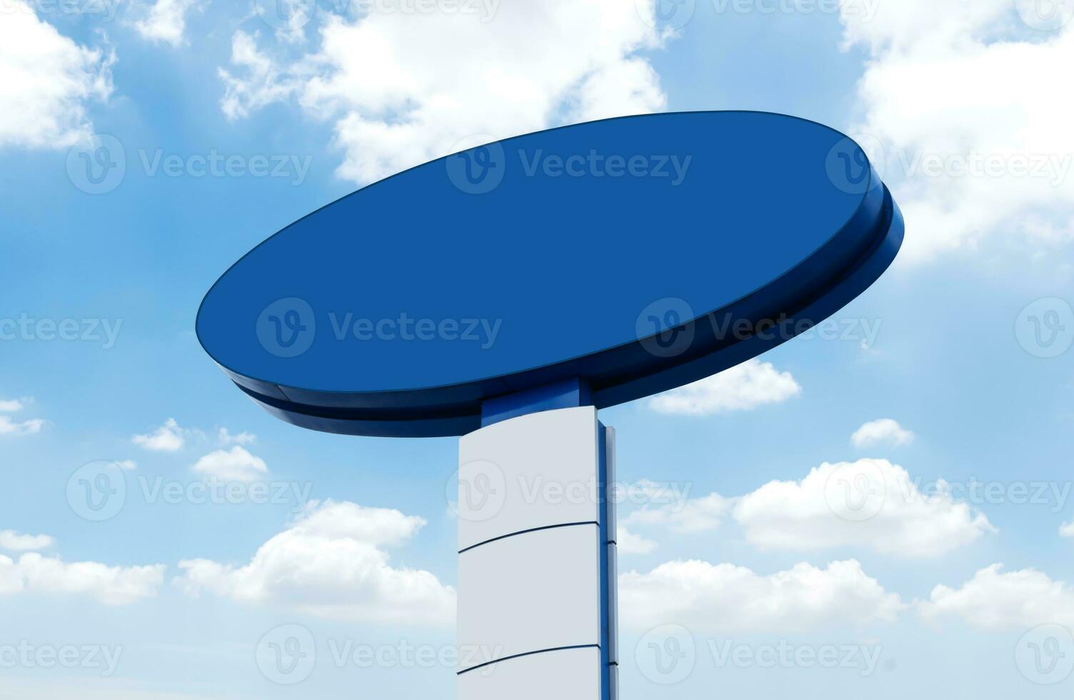 Pole circle blue light box billboard on blue sky background photo