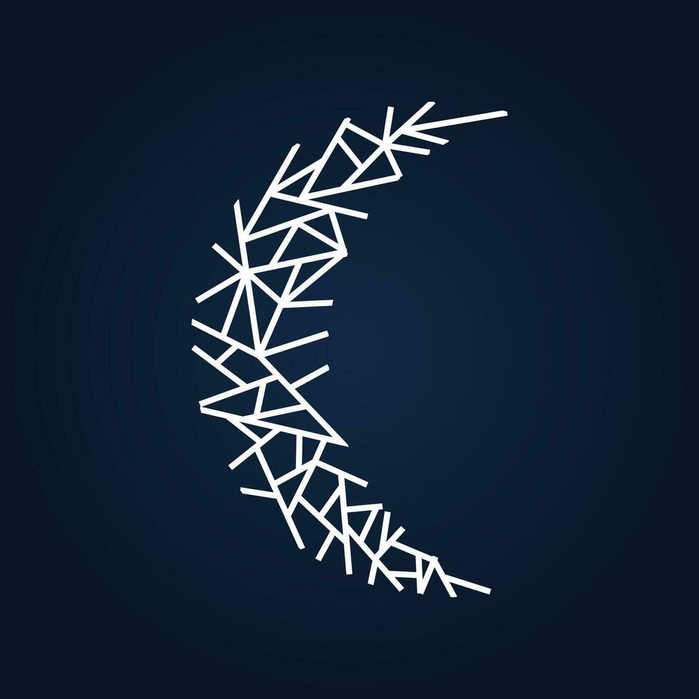 Crescent moon with lines ornament. Elegant design vector illustration. Icon or logo of the moon.