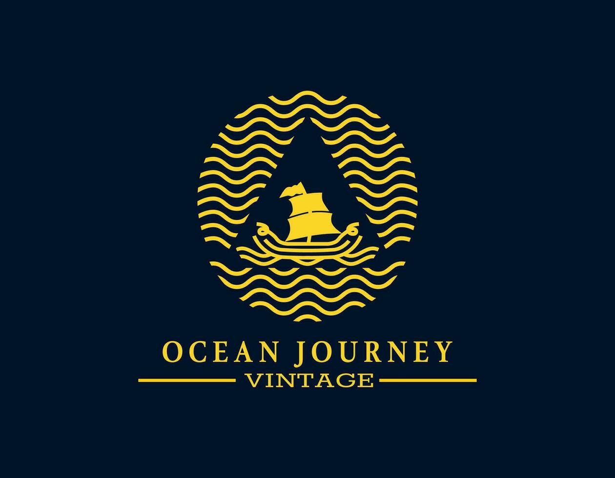 Clásico velero logo. el mínimo retro diseño de barco con amarillo o dorado. velero marina con el ondulado océano. elegante logo para café, playa, compañía, viajar, museo, mariscos, marina, pescador. vector