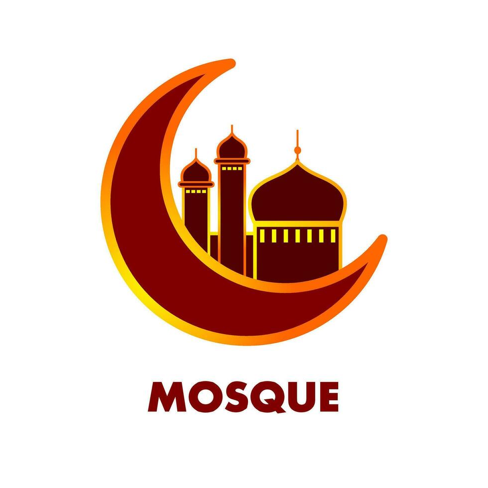 Moon and mosque design vector. Ramadan Kareem with luxury maroon color. The elegant shape with mosque and moon. Vector Islamic.