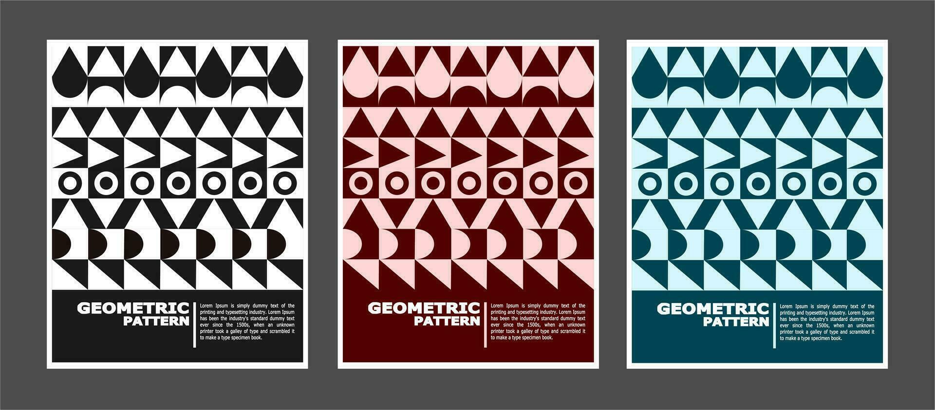 conjunto de resumen geométrico modelo antecedentes con círculo, punto, triángulo y zigzag líneas. diseño para tarjeta, cubrir libro, póster, revista. vector