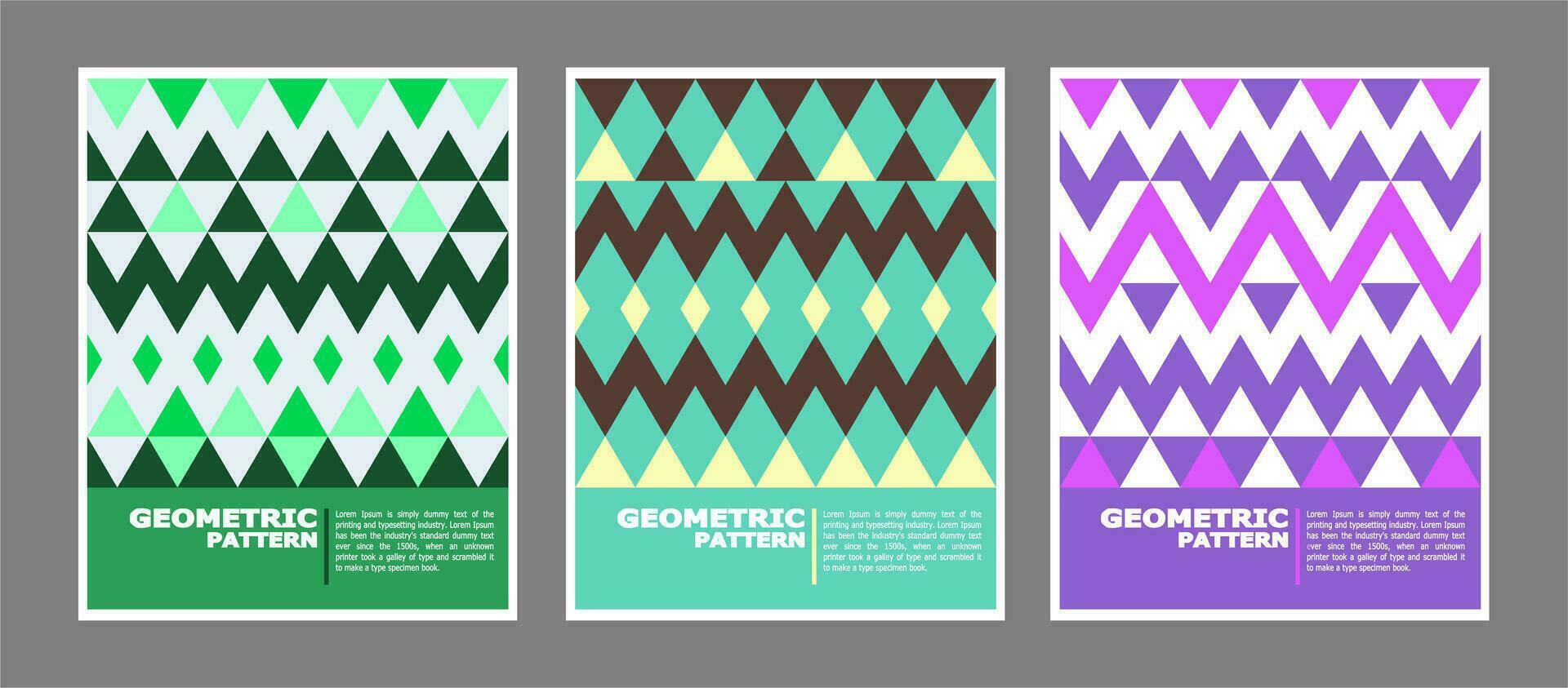 conjunto de resumen geométrico modelo fondo, triángulo y zigzag líneas. diseño vector con pastel o suave color. diseño para tarjeta, cubrir libro, póster, revista.