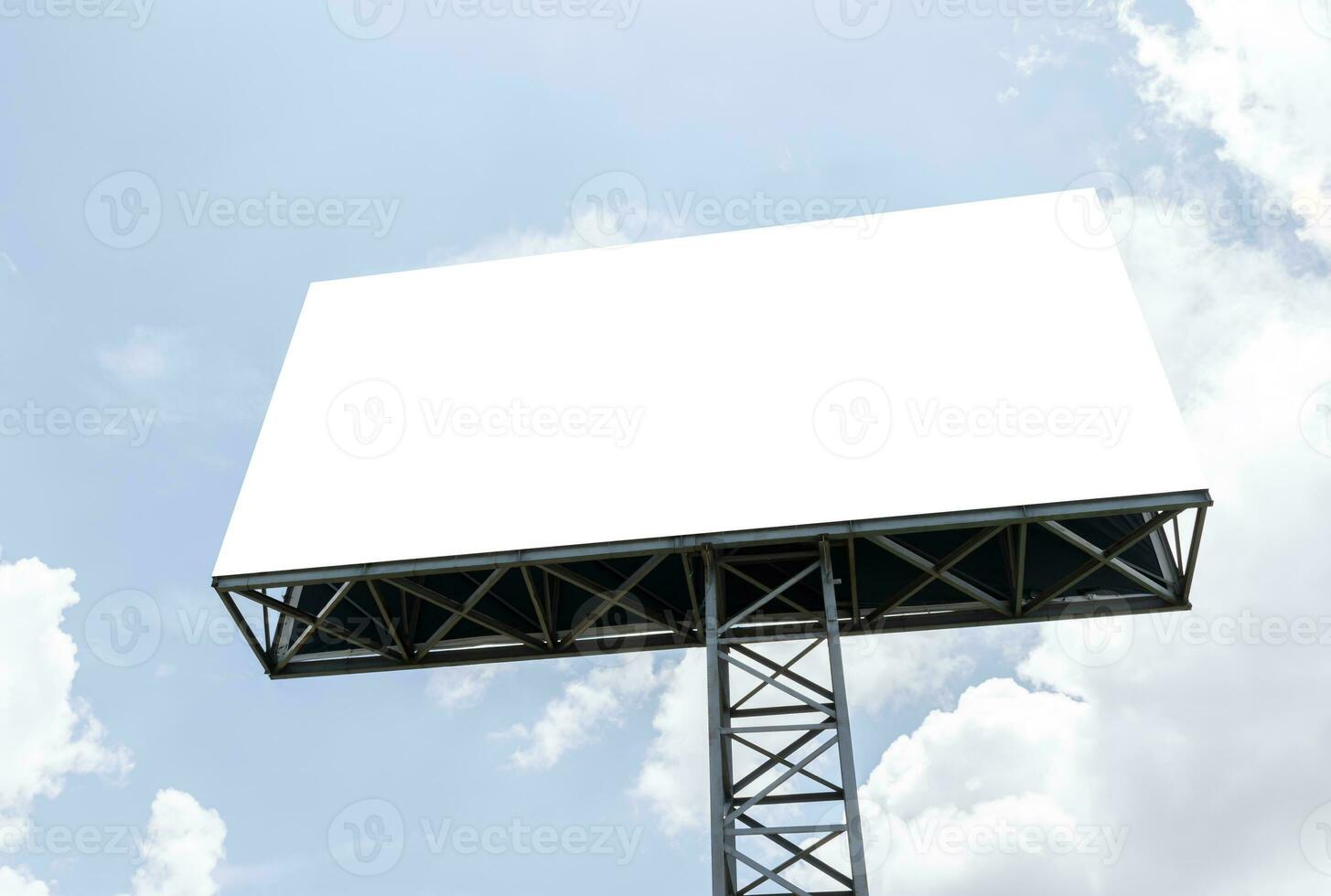 Pole outdoor billboard with blue sky background. Clipping path for