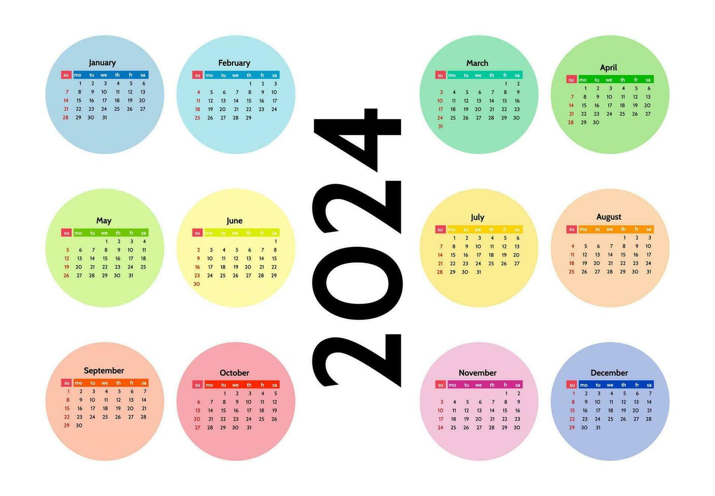 Calendar for 2024 isolated on a white background vector